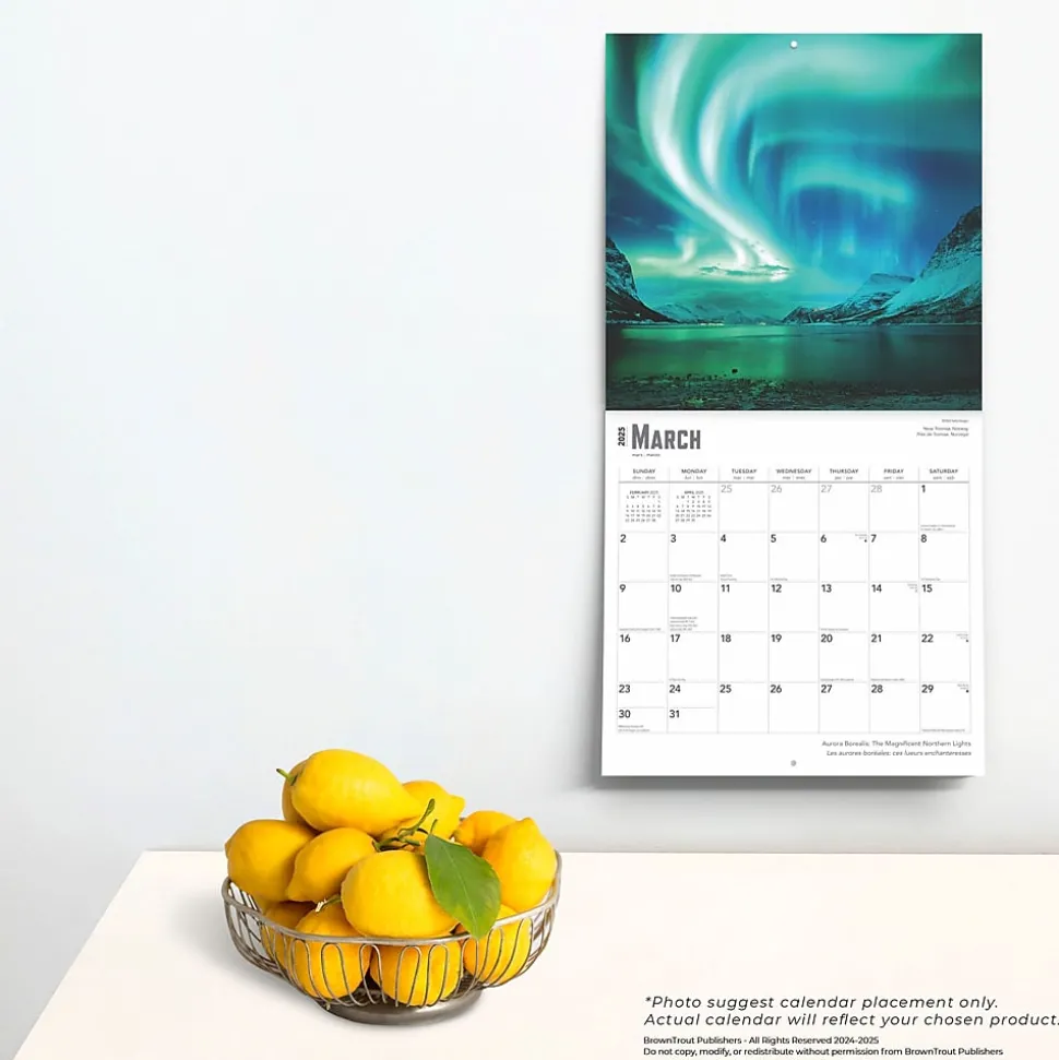 2025 BrownTrout Aurora Borealis Les aurores boréales 12" x 12" Monthly Wall Calendar (9781975476526)