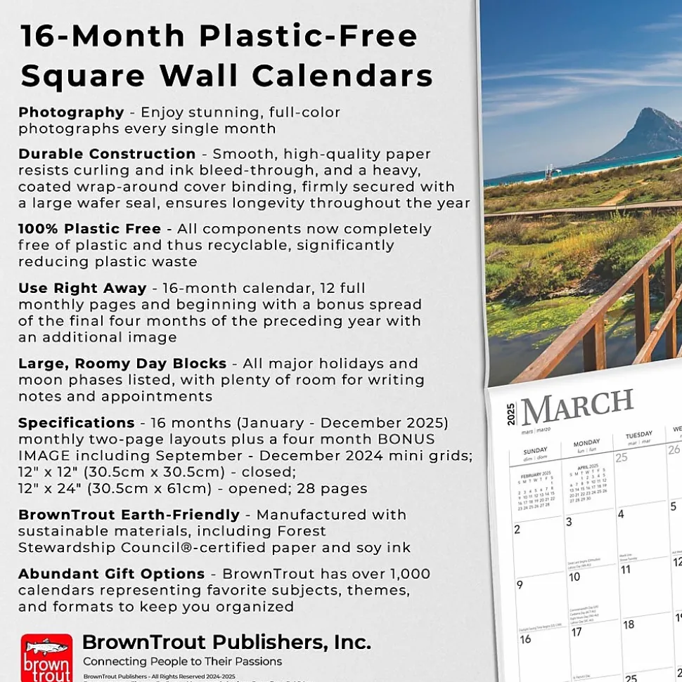 2025 BrownTrout Beaches 12" x 12" Monthly Square Wall Calendar (9781975476601)