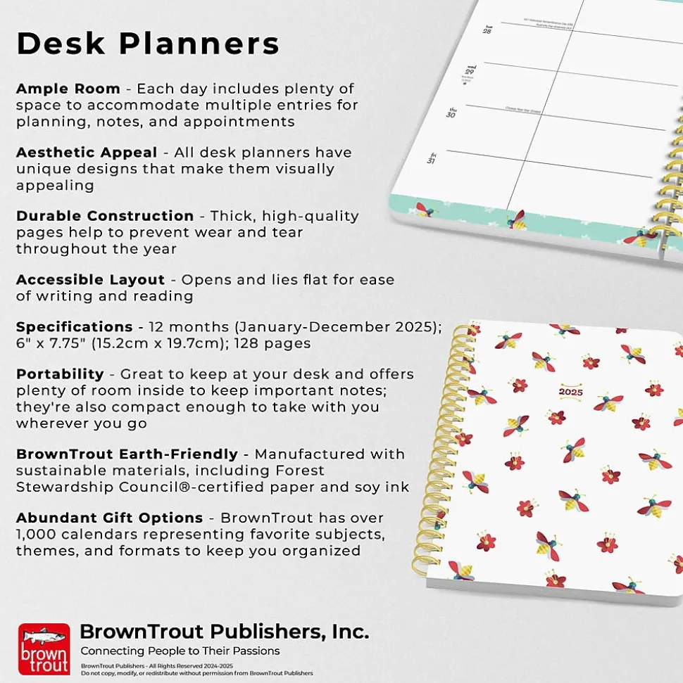 2025 BrownTrout Busy Bees 6" x 7.75" Weekly Desk Planner, Paper Cover, Multicolored (9781975478438)