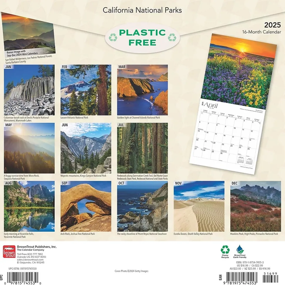 2025 BrownTrout California National Parks 12" x 12" Monthly Square Wall Calendar (9781975474553)