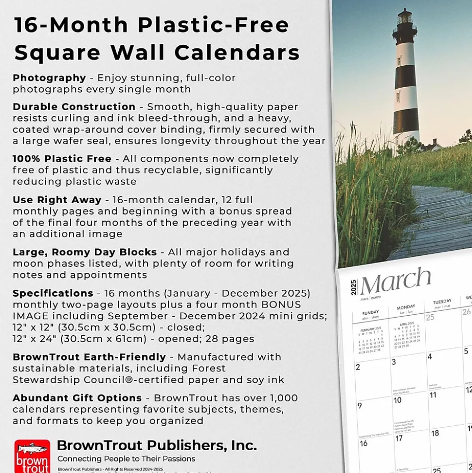 2025 BrownTrout Carolina Coast 12" x 12" Monthly Wall Calendar (9781975474591)