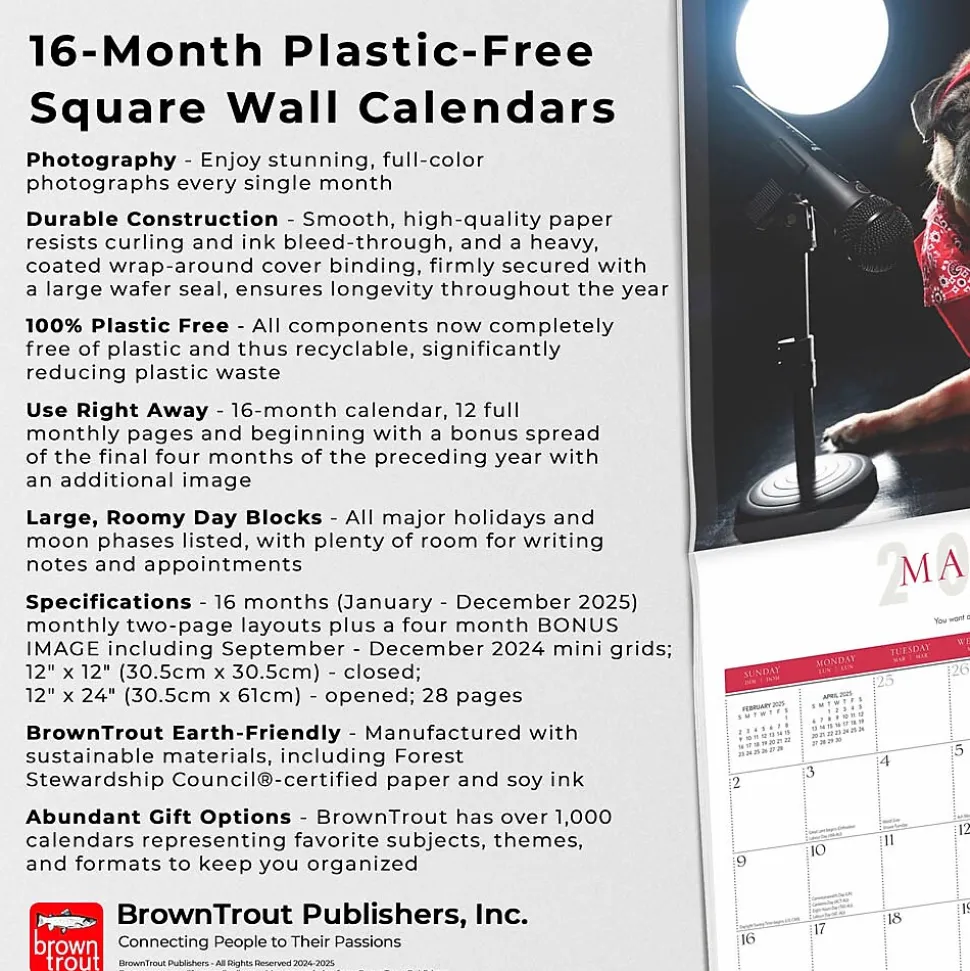 2025 BrownTrout Fantasy Pugs 12" x 12" Monthly Square Wall Calendar (9781975479824)