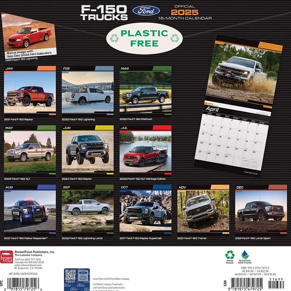 2025 BrownTrout Ford F150 Trucks OFFICIAL 12" x 24" Monthly Square Wall Calendar (9781975479725)
