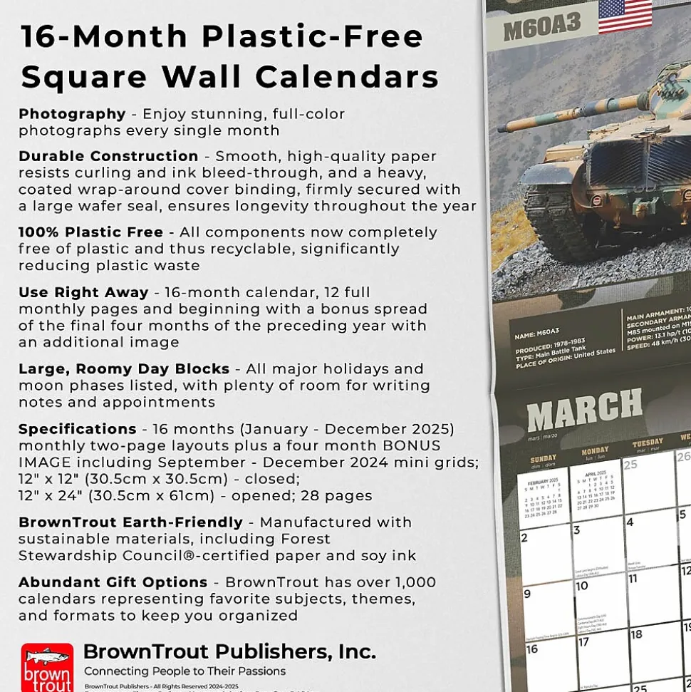 2025 BrownTrout Tanks of the World 12" x 12" Monthly Square Wall Calendar (9781975477851)