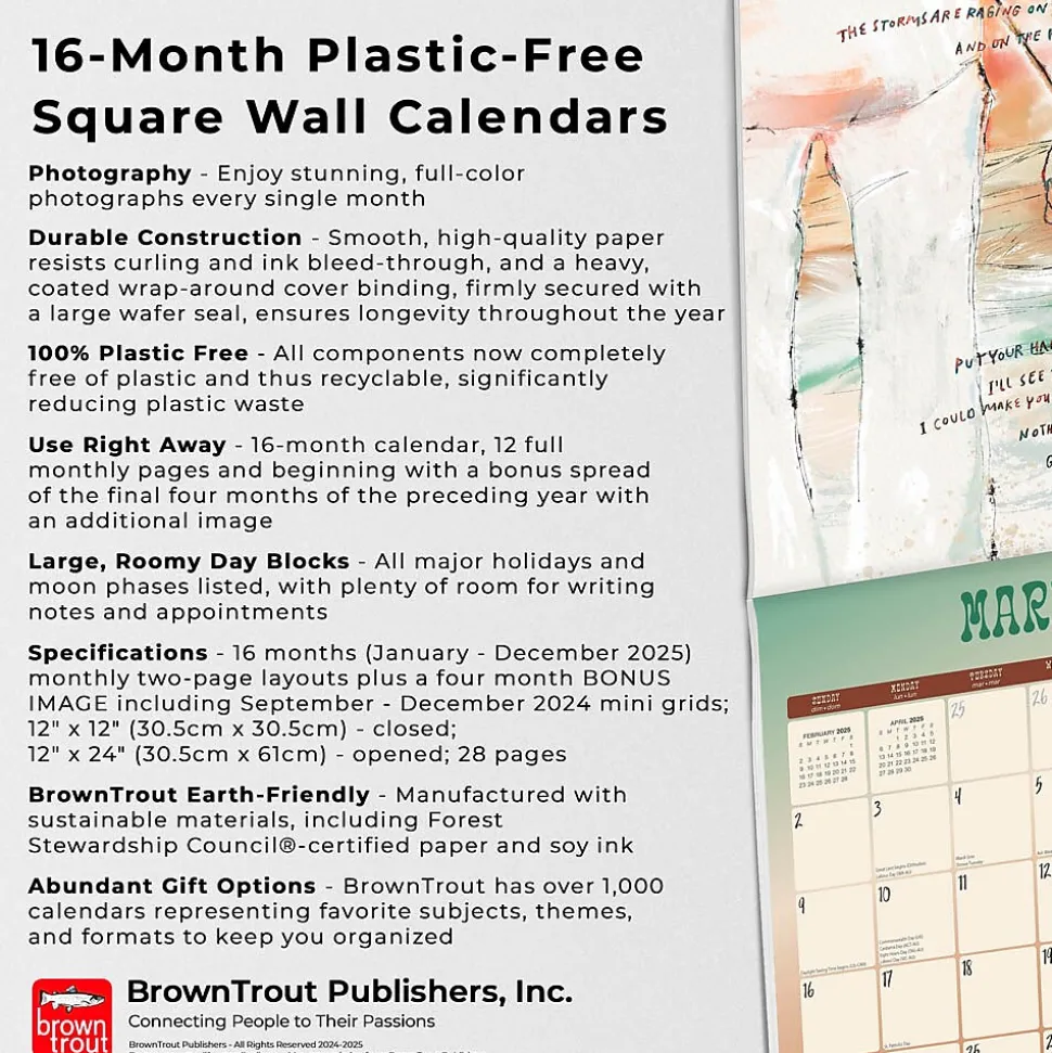 2025 BrownTrout Time Out of Mind Lyrics Written by Bob Dylan 12" x 12" Monthly Square Wall Calendar (9781975483227)