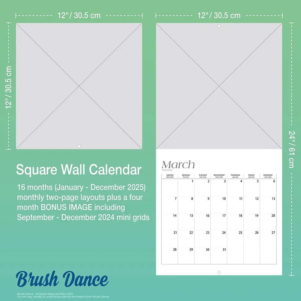 2025 Brush Dance Points of Light 12" x 24" Monthly Square Wall Calendar, (9781975481230)