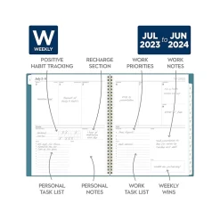 2023-2024 Cambridge WorkStyle Balance 8.5" x 11" Academic Weekly & Monthly Planner, Teal/Gold (1606-905A-12-24)