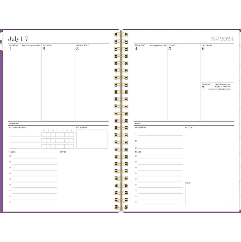 2024-2025 Cambridge WorkStyle Balance 5.5" x 8.5" Academic Weekly & Monthly Planner, Poly Cover, Purple Swirl