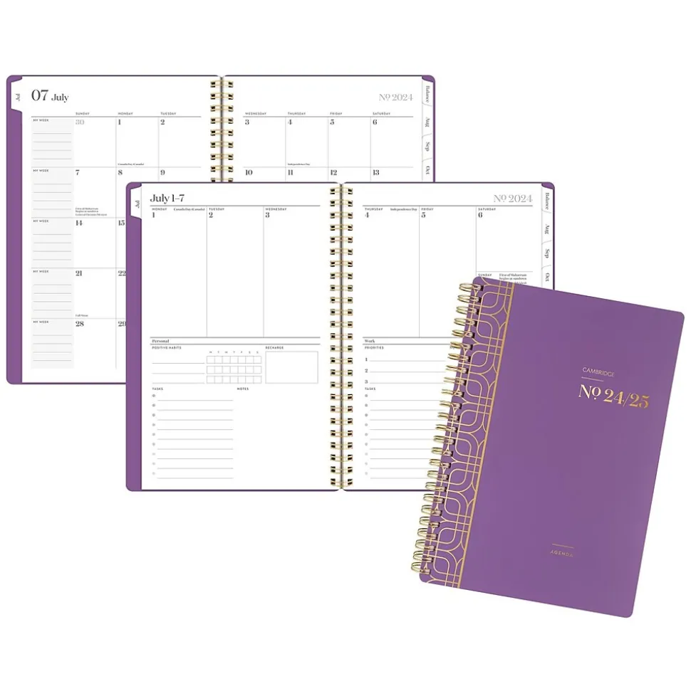 2024-2025 Cambridge WorkStyle Balance 5.5" x 8.5" Academic Weekly & Monthly Planner, Poly Cover, Purple Swirl