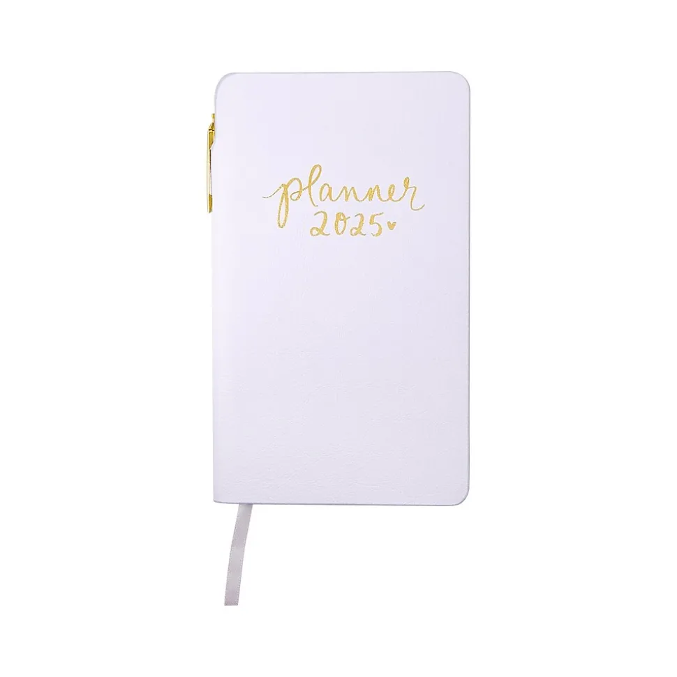 2025 Eccolo 4.25" x 7.5" Weekly Planner, Faux Leather Cover, White/Yellow (AY25-401F)
