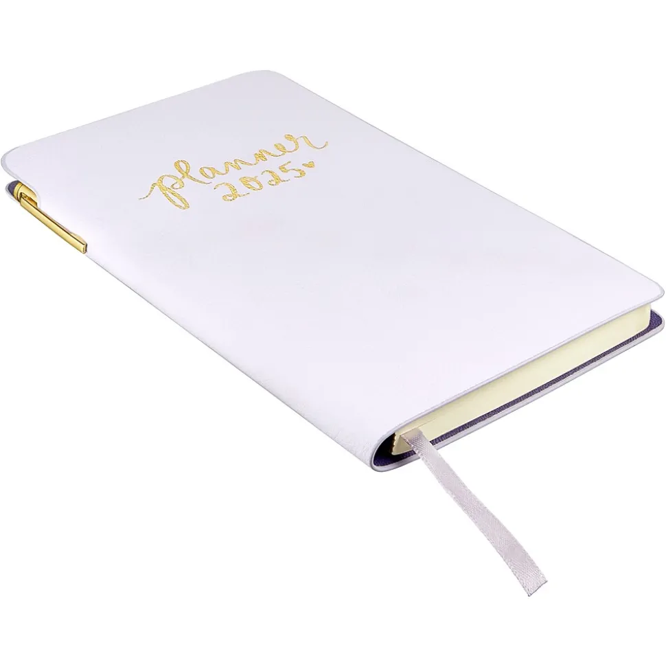 2025 Eccolo 4.25" x 7.5" Weekly Planner, Faux Leather Cover, White/Yellow (AY25-401F)