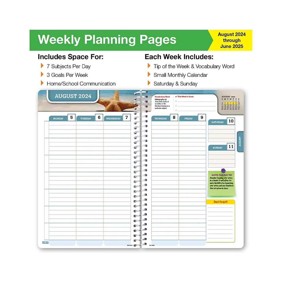 2024-2025 GPP 5.5" x 8.5" Weekly & Monthly Student Planner, Paper Cover, Multicolor, 40/Pack (AY24SM558501-CP)