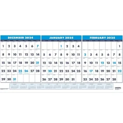 2025 House of Doolittle 17" x 8" Three-Month Wall Calendar, White/Blue (3647-25)