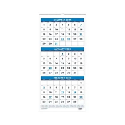 2025 House of Doolittle 12.25" x 26" Three-Month Wall Calendar, White/Blue (3640-25)