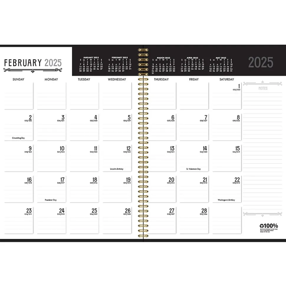 2025 House of Doolittle Deco Days 8.5" x 11" Monthly Calendar Planner, Faux Leather Cover, Black/Gold (29102-25)