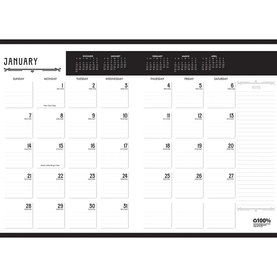 2025 House of Doolittle Deco Days 8.5" x 11" Monthly Calendar Planner, Faux Leather Cover, Black/Gold (29102-25)