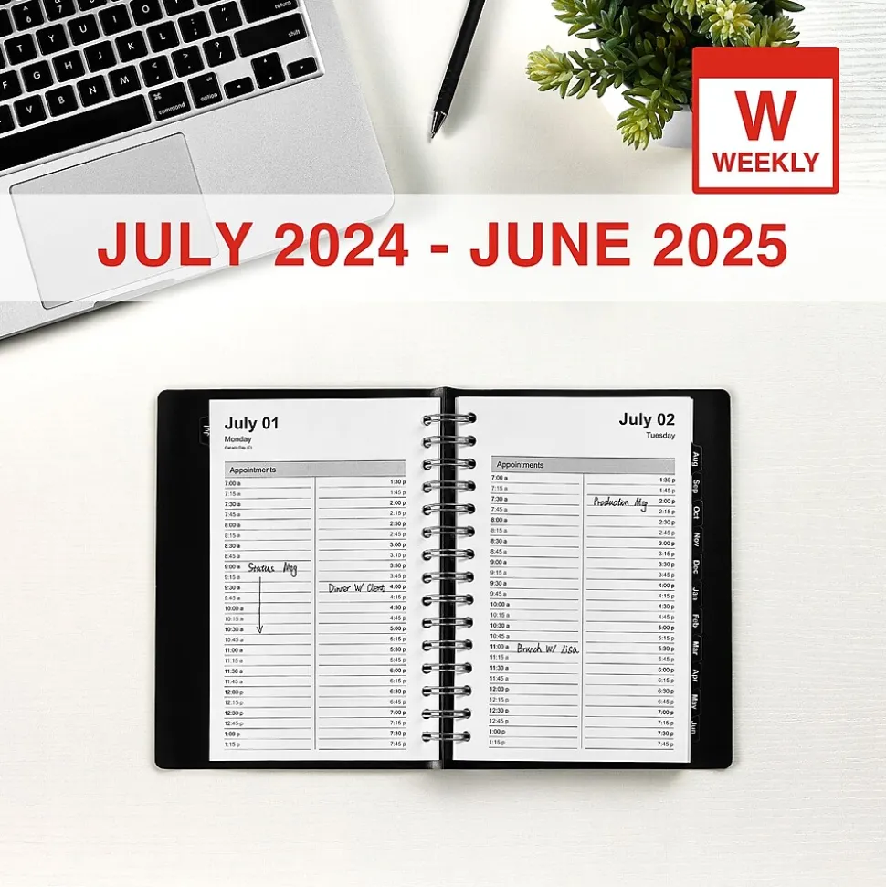 2024-2025 Staples 5" x 8" Academic Daily Appointment Book, Faux Leather Cover, Black (ST60364-23)