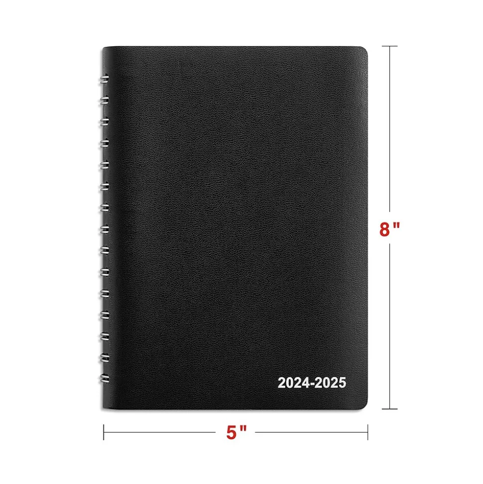 2024-2025 Staples 5" x 8" Academic Daily Appointment Book, Faux Leather Cover, Black (ST60364-23)