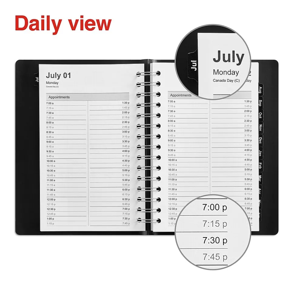 2024-2025 Staples 5" x 8" Academic Daily Appointment Book, Faux Leather Cover, Black (ST60364-23)