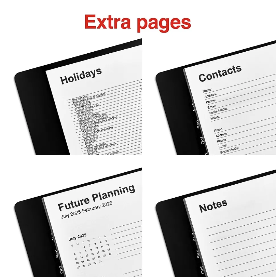 2024-2025 Staples 5" x 8" Academic Daily Appointment Book, Faux Leather Cover, Black (ST60364-23)