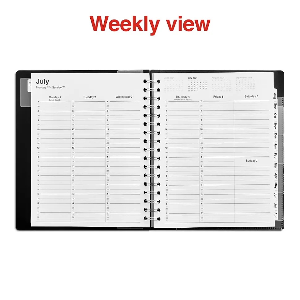 2024-2025 Staples 7" x 9" Academic Weekly & Monthly Appointment Book, Plastic Cover, Black (ST25497-23)