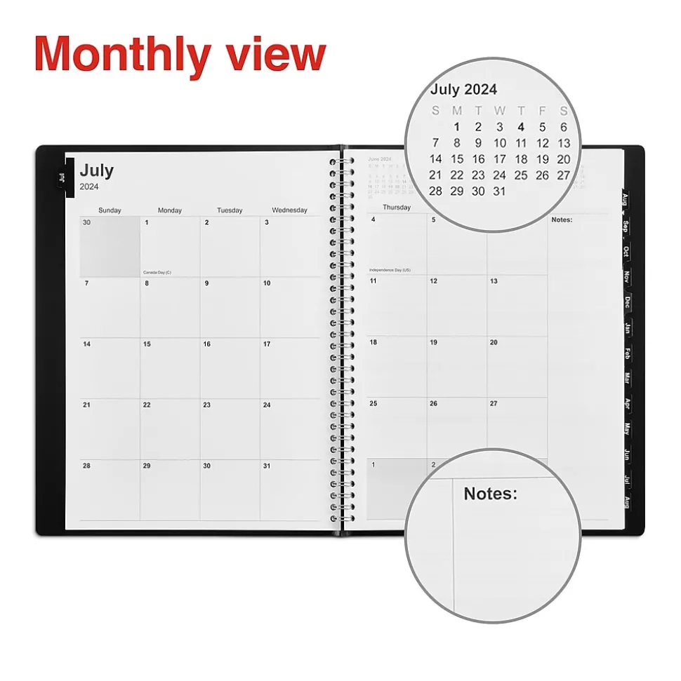 2024-2025 Staples 8" x 11" Academic Weekly & Monthly Planner, Faux Leather Cover, Black (ST23572-23)