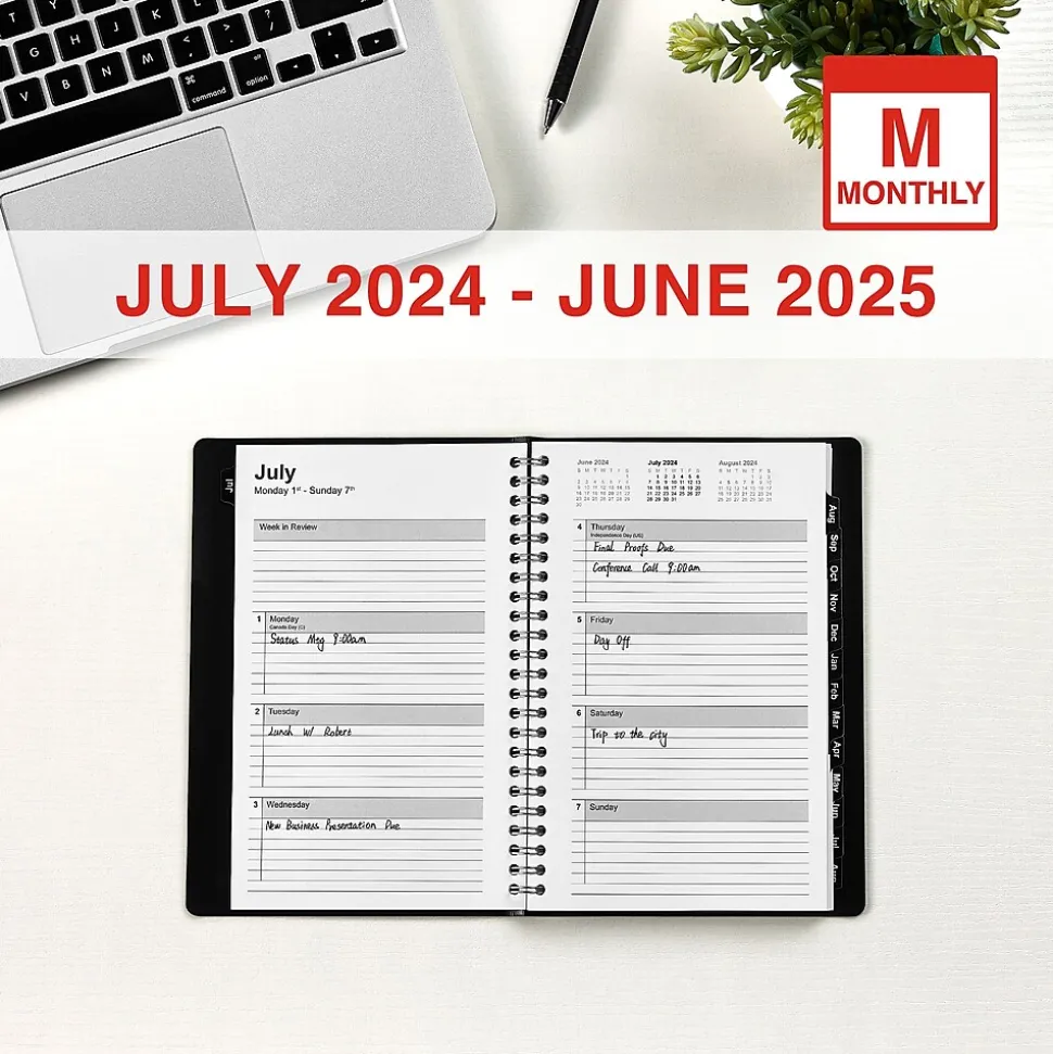 2024-2025 Staples 5" x 8" Academic Weekly & Monthly Planner, Faux Leather Cover, Black (ST23570-23)