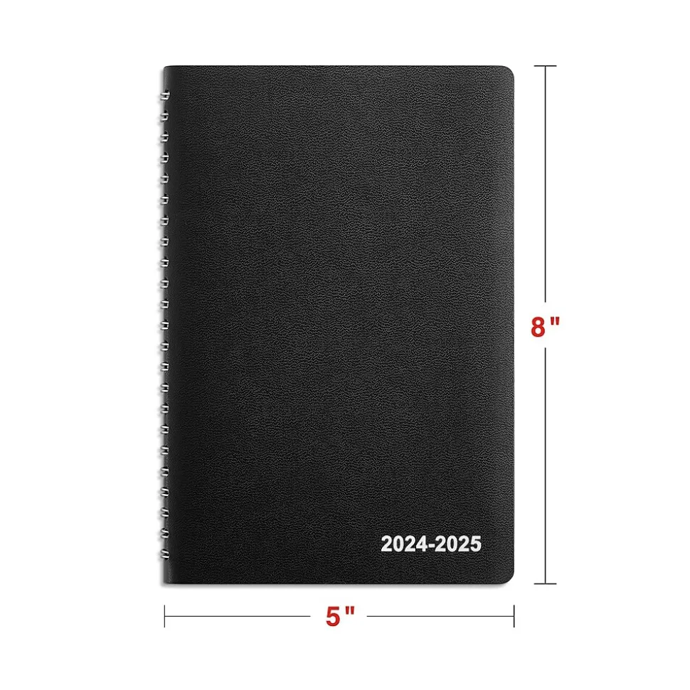 2024-2025 Staples 5" x 8" Academic Weekly & Monthly Planner, Faux Leather Cover, Black (ST23570-23)