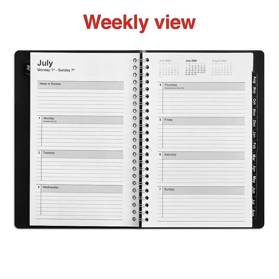 2024-2025 Staples 5" x 8" Academic Weekly & Monthly Planner, Faux Leather Cover, Black (ST23570-23)