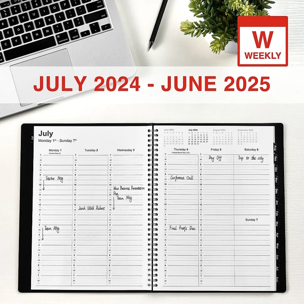 2024-2025 Staples 8" x 11" Academic Weekly & Monthly Appointment Book, Faux Leather Cover, Black (ST60363-23)