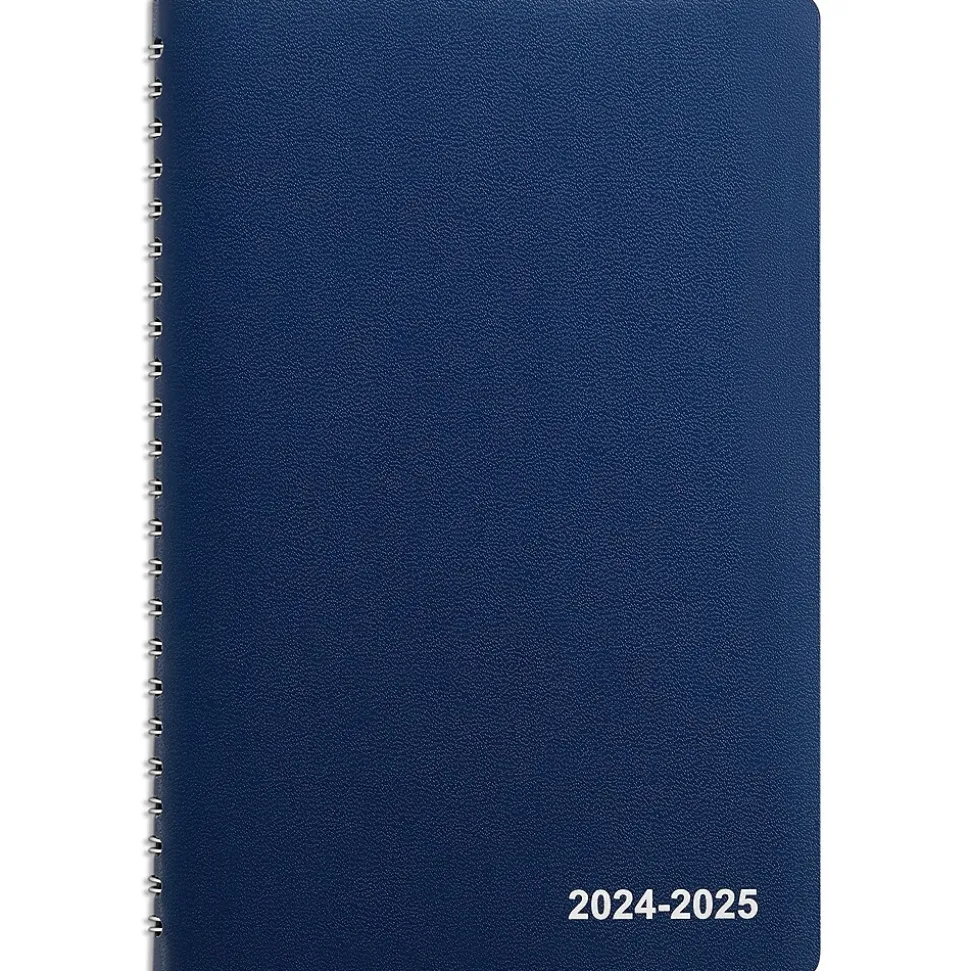 2024-2025 Staples 5" x 8" Academic Weekly & Monthly Planner, Faux Leather Cover, Navy (ST60362-23)