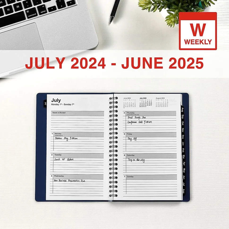 2024-2025 Staples 5" x 8" Academic Weekly & Monthly Planner, Faux Leather Cover, Navy (ST60362-23)