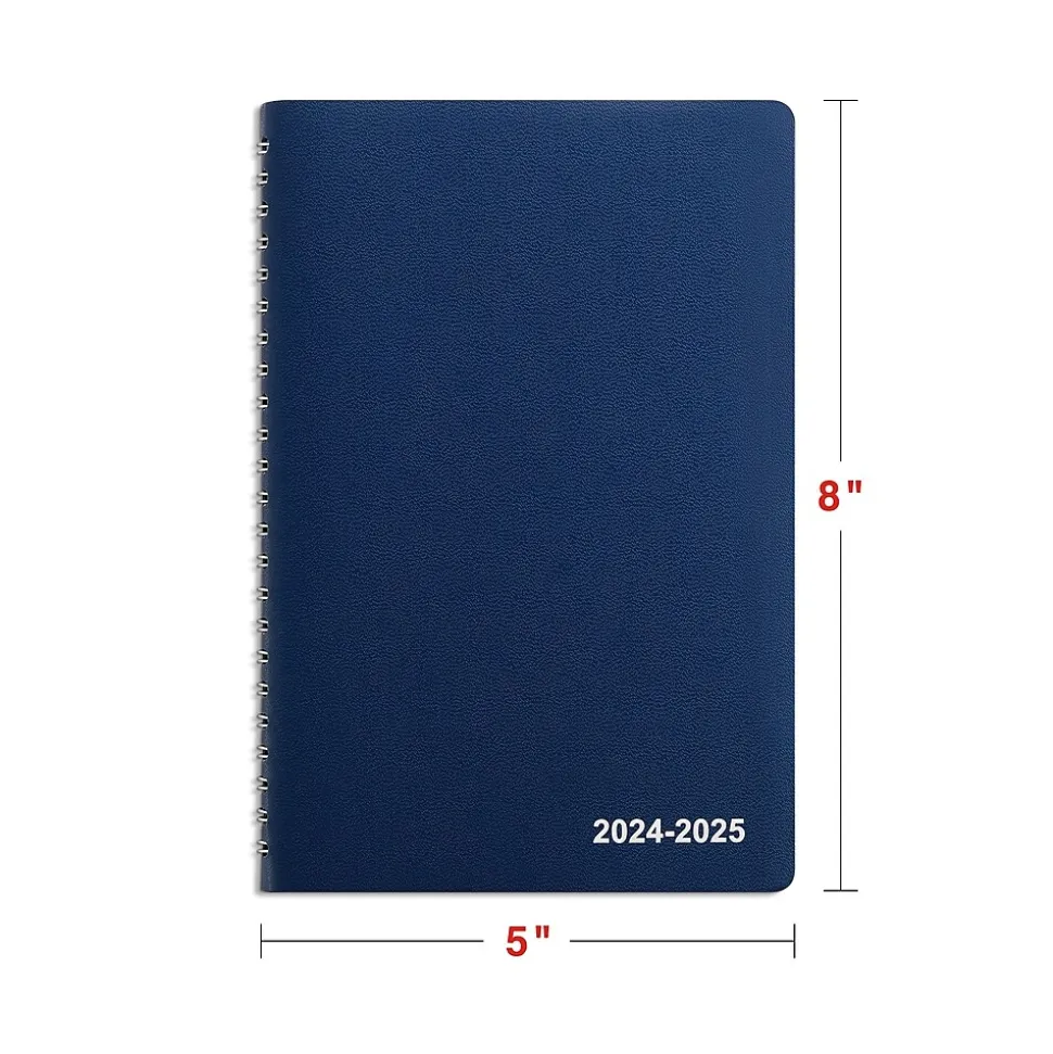 2024-2025 Staples 5" x 8" Academic Weekly & Monthly Planner, Faux Leather Cover, Navy (ST60362-23)