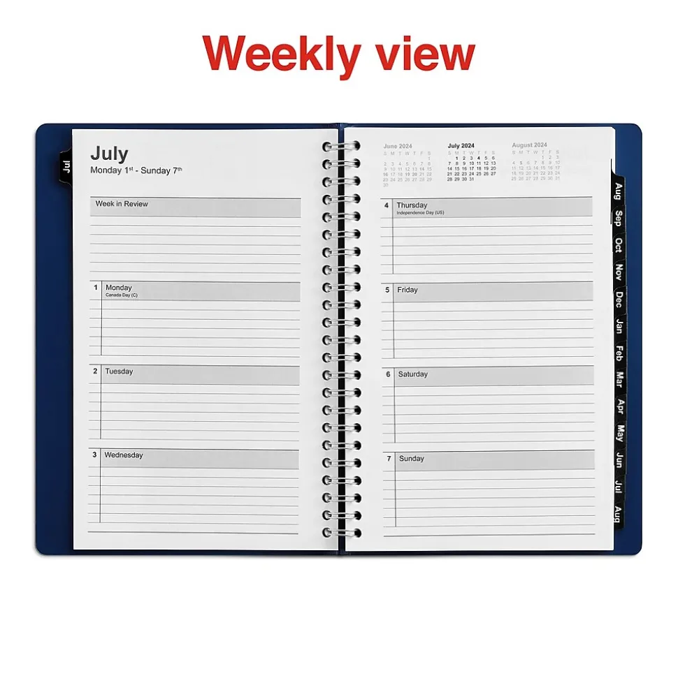 2024-2025 Staples 5" x 8" Academic Weekly & Monthly Planner, Faux Leather Cover, Navy (ST60362-23)
