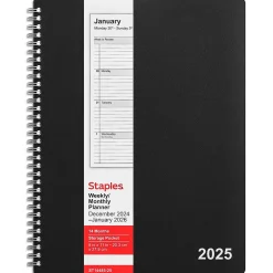 2025 Staples 8" x 11" Weekly & Monthly Planner, Assorted Colors (ST14485-25)