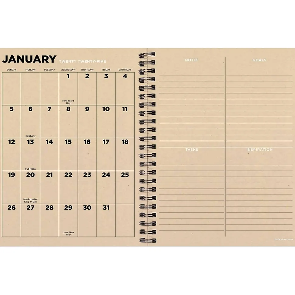 2025 TF Publishing 6.5" x 8" Weekly & Monthly Planner, Paperboard Cover, Black/Beige (25-9202)