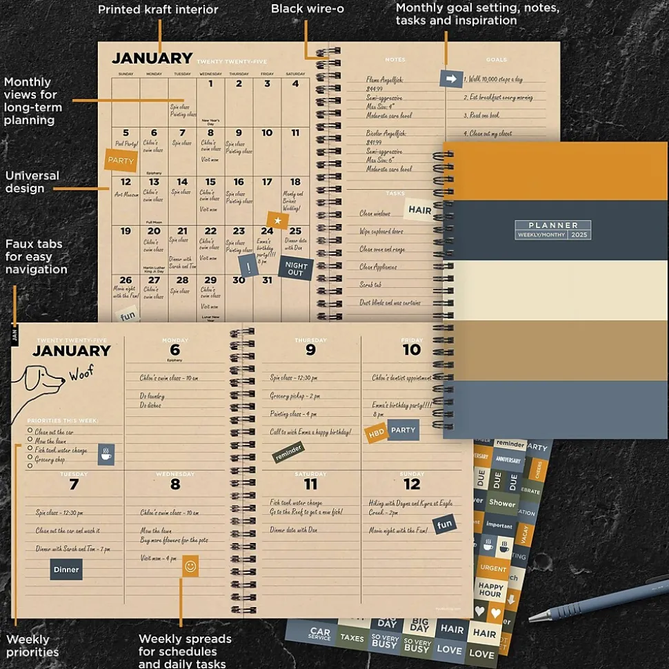 2025 TF Publishing Element Layers 6.5" x 8" Weekly & Monthly Planner, Paperboard Cover, Multicolor (25-9204)