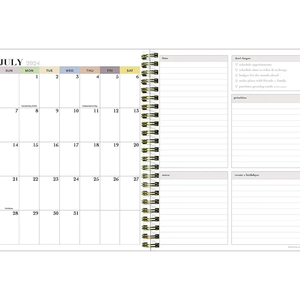 2024-2025 TF Publishing White Lotus Series Coastal Flowers 6" x 8" Academic Weekly & Monthly Planner, Paperboard Cover