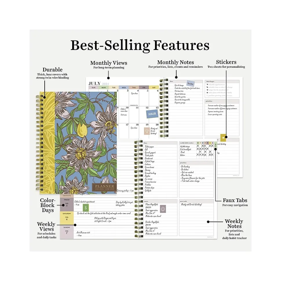 2024-2025 TF Publishing White Lotus Series Coastal Flowers 6" x 8" Academic Weekly & Monthly Planner, Paperboard Cover