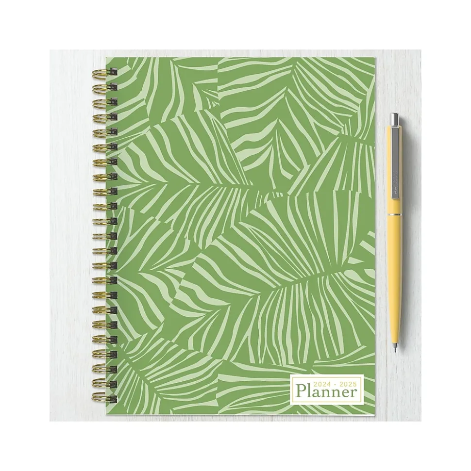 2024-2025 TF Publishing White Lotus Verde Fronds 6" x 8" Academic Weekly & Monthly Planner, Paperboard Cover (AY25-9210)