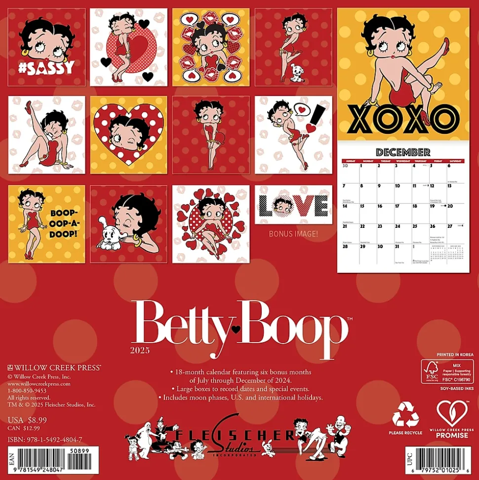 2025 Willow Creek Betty Boop 7" x 7" Yearly Wall Calendar (48047)