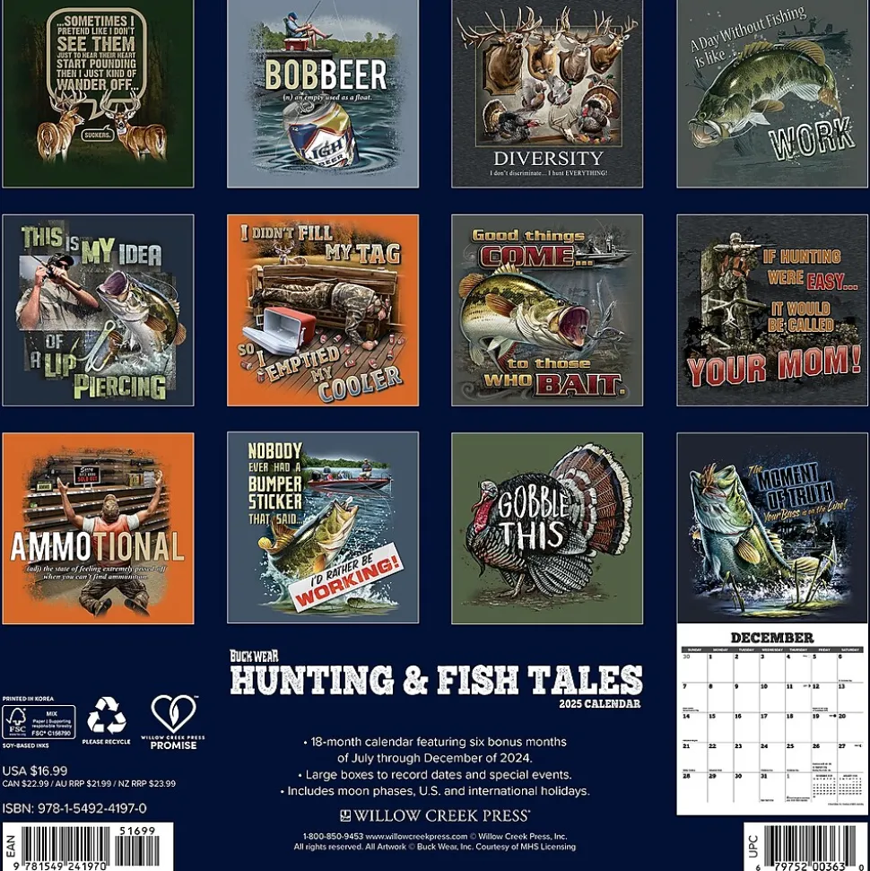 2025 Willow Creek Buck Wear's Hunting & Fishing Tales 12" x 12" Yearly Wall Calendar (41970)