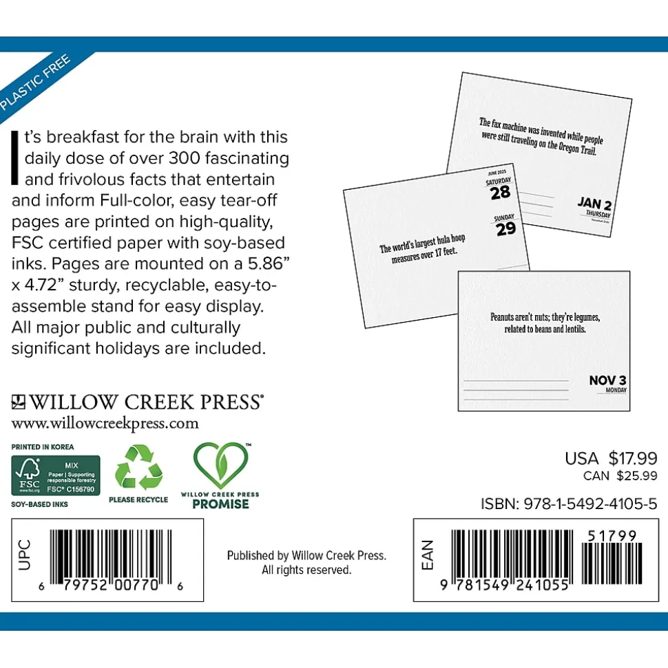 2025 Willow Creek Today I Learned - Facts and Daily Trivia 6" x 5.5" Day-to-Day Calendar (41055)