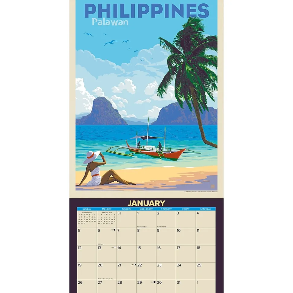 2025 Willow Creek World Travel Art Posters 12" x 12" Monthly Wall Calendar (45510)