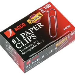 ACCO Premium Standard Paper Clips, 0.38" Capacity, Silver, 100 Clips/Pack, 10/Pack(ACC72360)