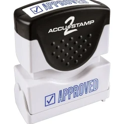 Accu-Stamp2 One-Color Pre-Inked Shutter Message Stamp, APPROVED, 1/2" x 1-5/8" Impression, Blue Ink (035575)