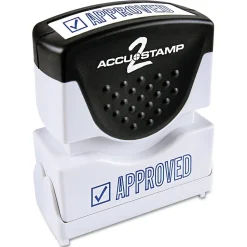 Accu-Stamp2 One-Color Pre-Inked Shutter Message Stamp, APPROVED, 1/2" x 1-5/8" Impression, Blue Ink (035575)