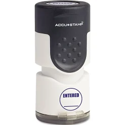 Accu-Stamp Pre-Inked Round Stamp, ENTERED, 5/8" Diameter Impression, Blue (035656)