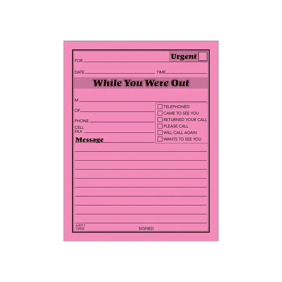 Adams While You Were Out Memo Pads, 4.25" x 5.5", Assorted Colors, 50 Sheets/Pad, 6 Pads/Pack (9711NEON)