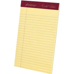 Ampad Gold Fibre, 5" x 8", Canary, Perforated Notepad, Medium Ruled, 4/Pack